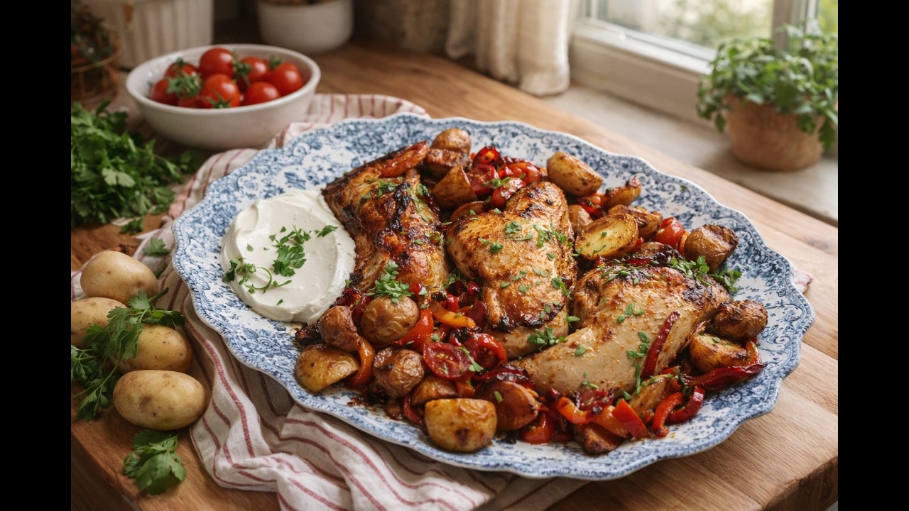 Μπούτια Κοτόπουλου Piri Piri με πατάτες και λαχανικά