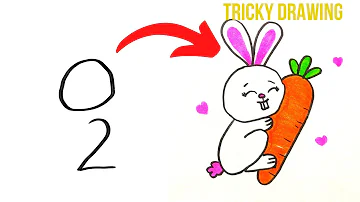O और 2 से खरगोश का चित्र कैसे बनाएं | how to draw rabbit from O and 2 | Tricky Drawing step by step