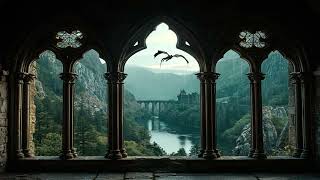 4K Rainy Medieval Castle Window View | Dragon Flying Outside & Cozy Thunderstorm Ambience screenshot 4