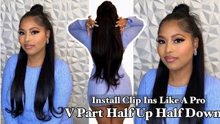 How To| V Part Half Up Half Down|Clip In Extensions for Type 4 Natural Hair Tutorial |AMAZING BEAUTY