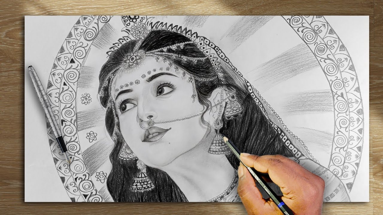 Drawing Radha pencil sketch How to draw a girl's portrait