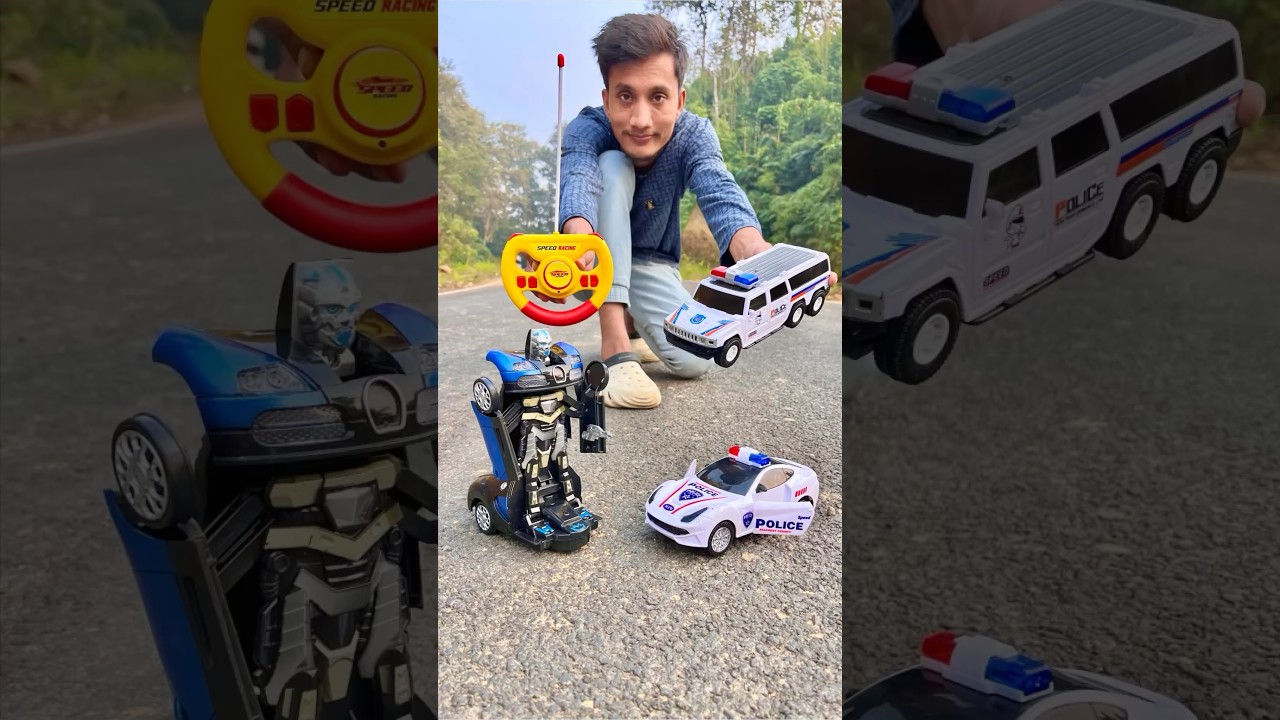 Two Police Car And Deformation Robot Car testing🔥