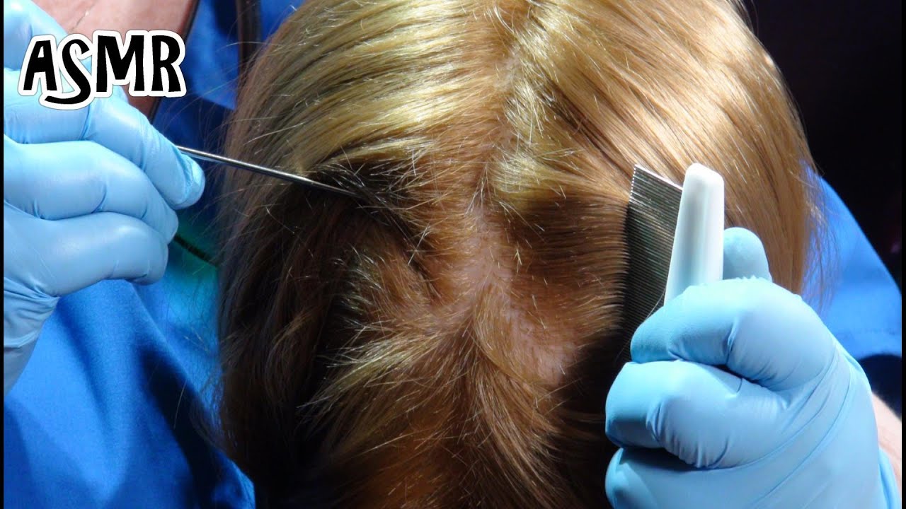 ASMR School Nurse Lice Check Lice Comb, Rat Tail Comb, Gloves, Hair