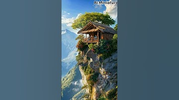 a hut on the cliff of a mountain showing the most beautifull view of nature !
