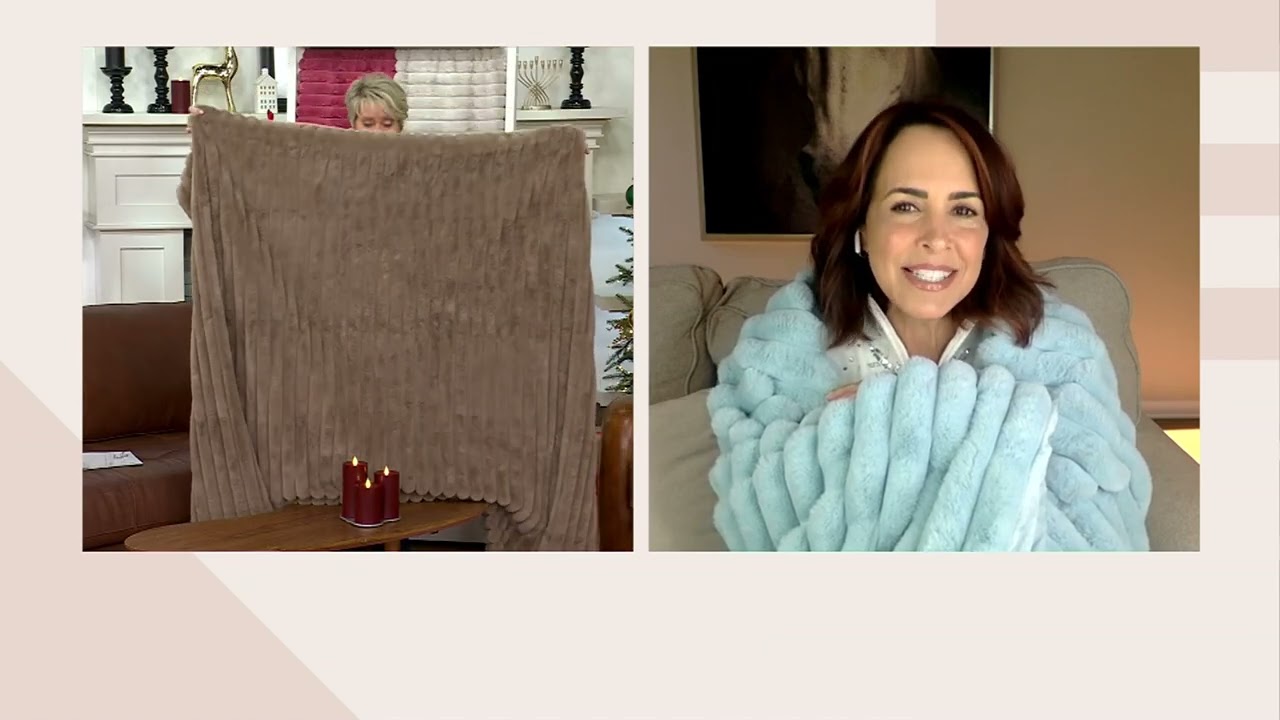 Berkshire Jacquard Stripe Grace Fur Reverse to Loftmink Throw on QVC
