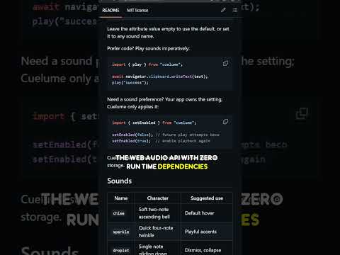 Aperçu de Cuelume: fourteen synthesized interaction sounds via Web Audio API