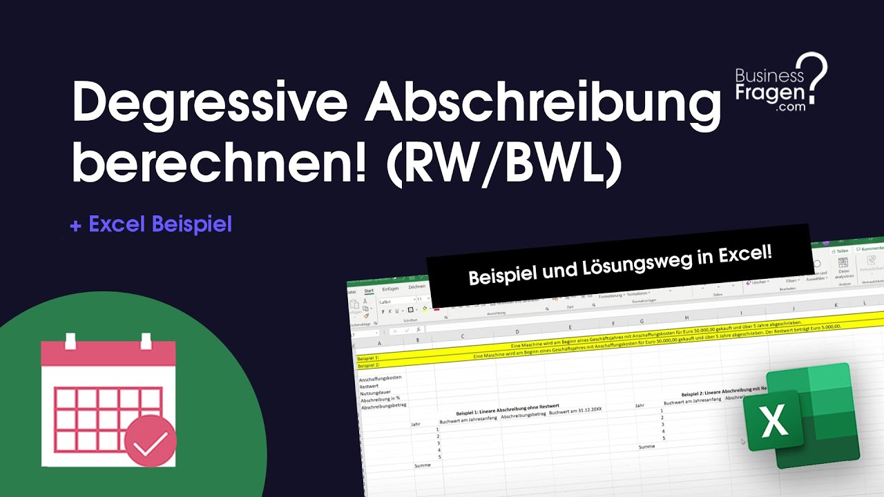 Degressive Abschreibung berechnen - Beispiel mit Formel und Excel! (Rechnungswesen Abschreibung ...