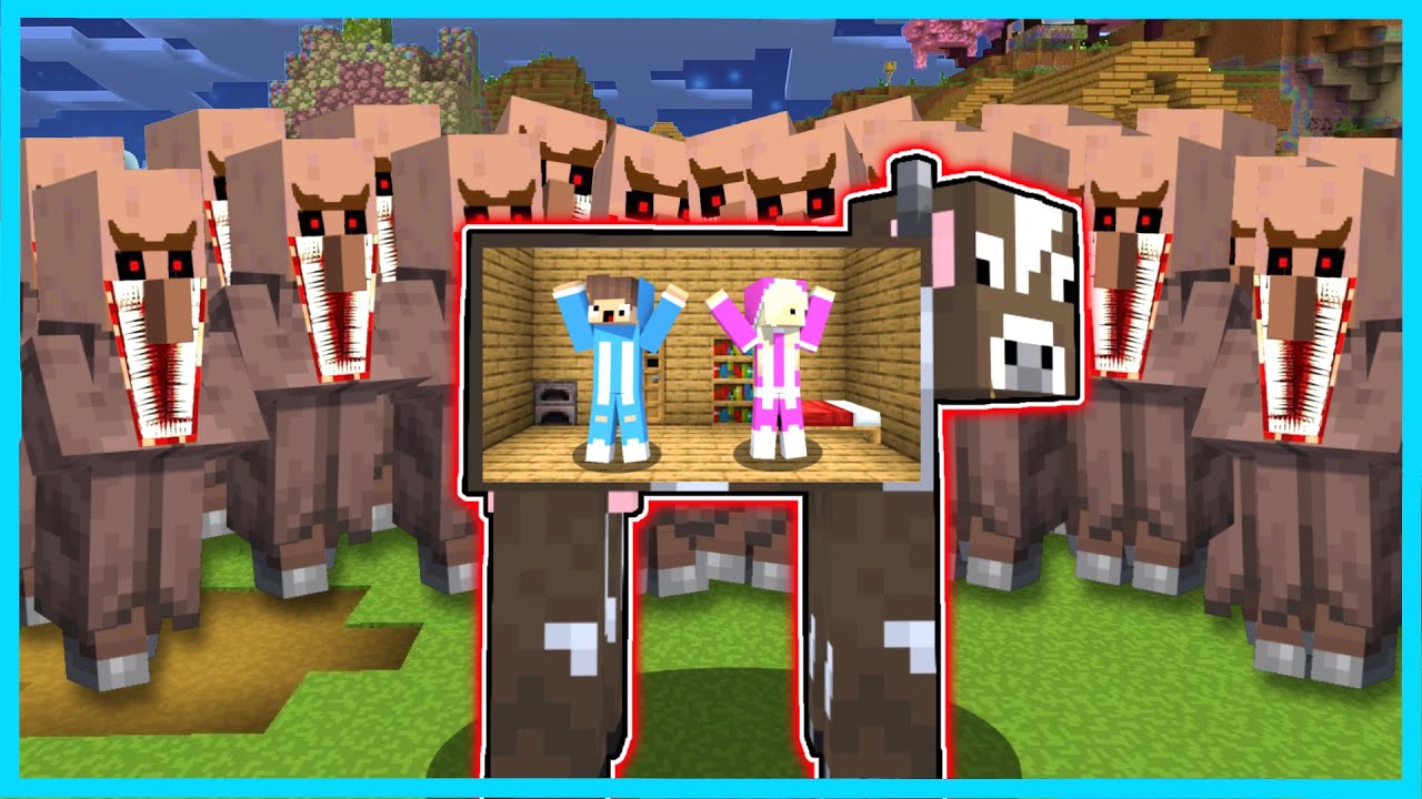 MIPAN & ZUZUZU MASUK KE TUBUH SAPI UNTUK SEMBUNYI DARI HANTU VILLAGER EXE DI MINECRAFT! SEREM BANGET