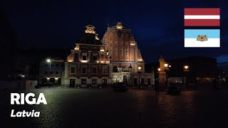 Riga, Latvia. Night Walk In Old Town And By Daugava River. 4K