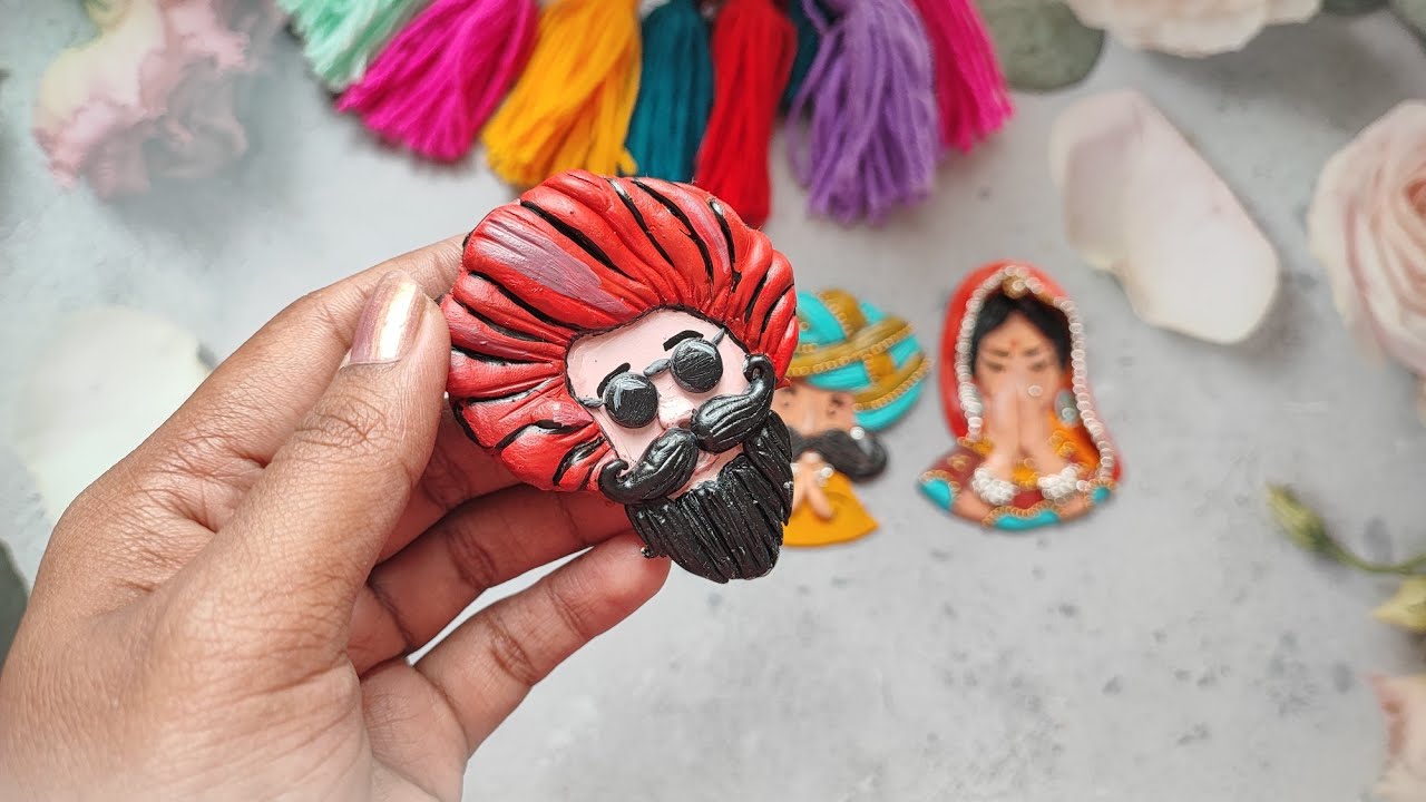 Rajasthani Couple Fridge Turban Man Craft Clay Craft Ideas