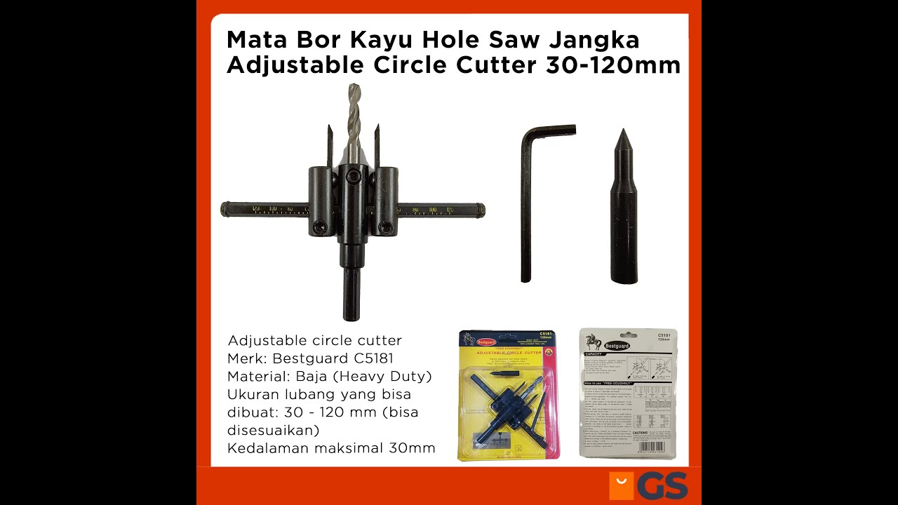 Mata Bor Kayu Hole Saw Jangka Adjustable Circle Cutter 30-120mm Bestguard C5181