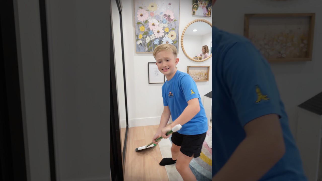 Cleaning our room before mom gets here!