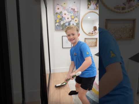 Cleaning our room before mom gets here!