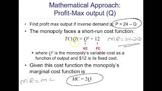 Monopoly profit max output using algebra