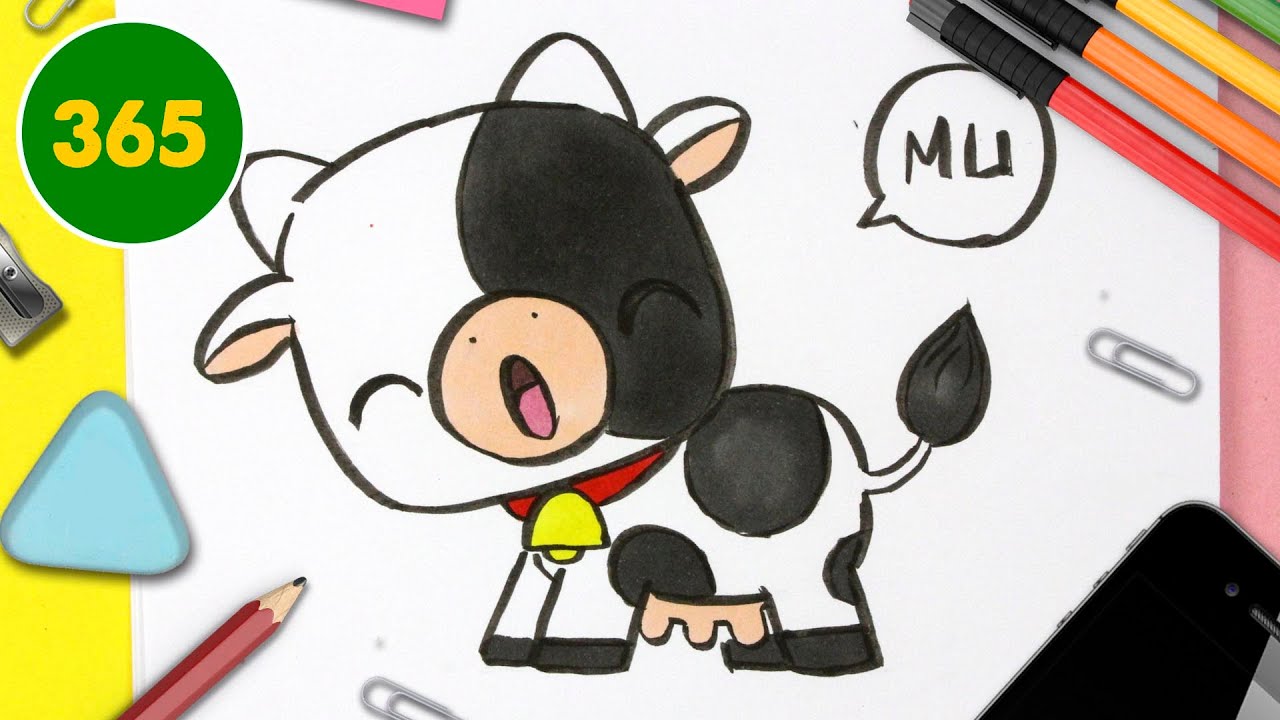 Como desenhar Vaca fofa Kawaii ❤ Animais Kawaii, Desenhos para Desenhar -  cute drawing 