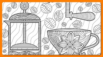 Zen Color by Number French Press, Grinder & Floral Coffee Calm Modern Art  #coloringbook #focus