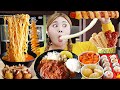 Mukbang tteokbokki fried chicken street food eating show by hiu 
