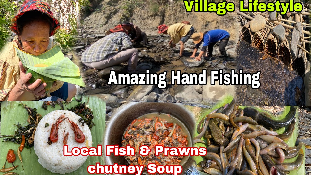 Традиционный способ рыбалки на реке с мамой и друзьями. Деревенский образ жизни.