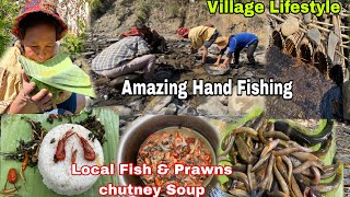 Traditional way of Fishing in River with Mom & friend village Lifestyle 