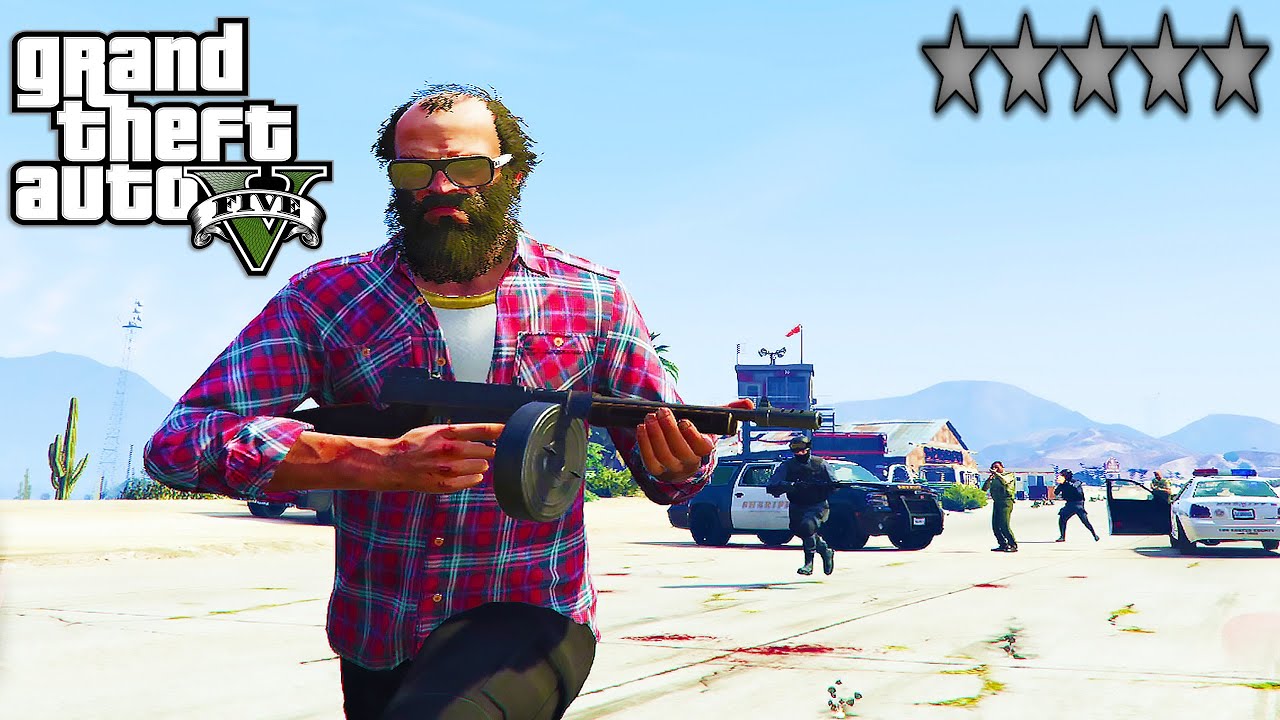 GTA 5 - FIVE STAR POLICE FIGHT ESCAPE - CRAZY TREVOR HOUSE RAMPAGE ...