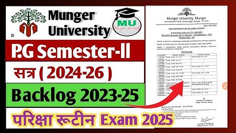 Munger University P.G Session 2024-26 Semester 2 Exam 2025 | P.G Semester 2 backlog 2023 - 25 exam