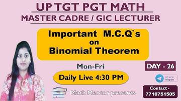 #5 Important M.C.Q`s on Binomial theorem for Master cadre | UP TGT | UP PGT | GIC