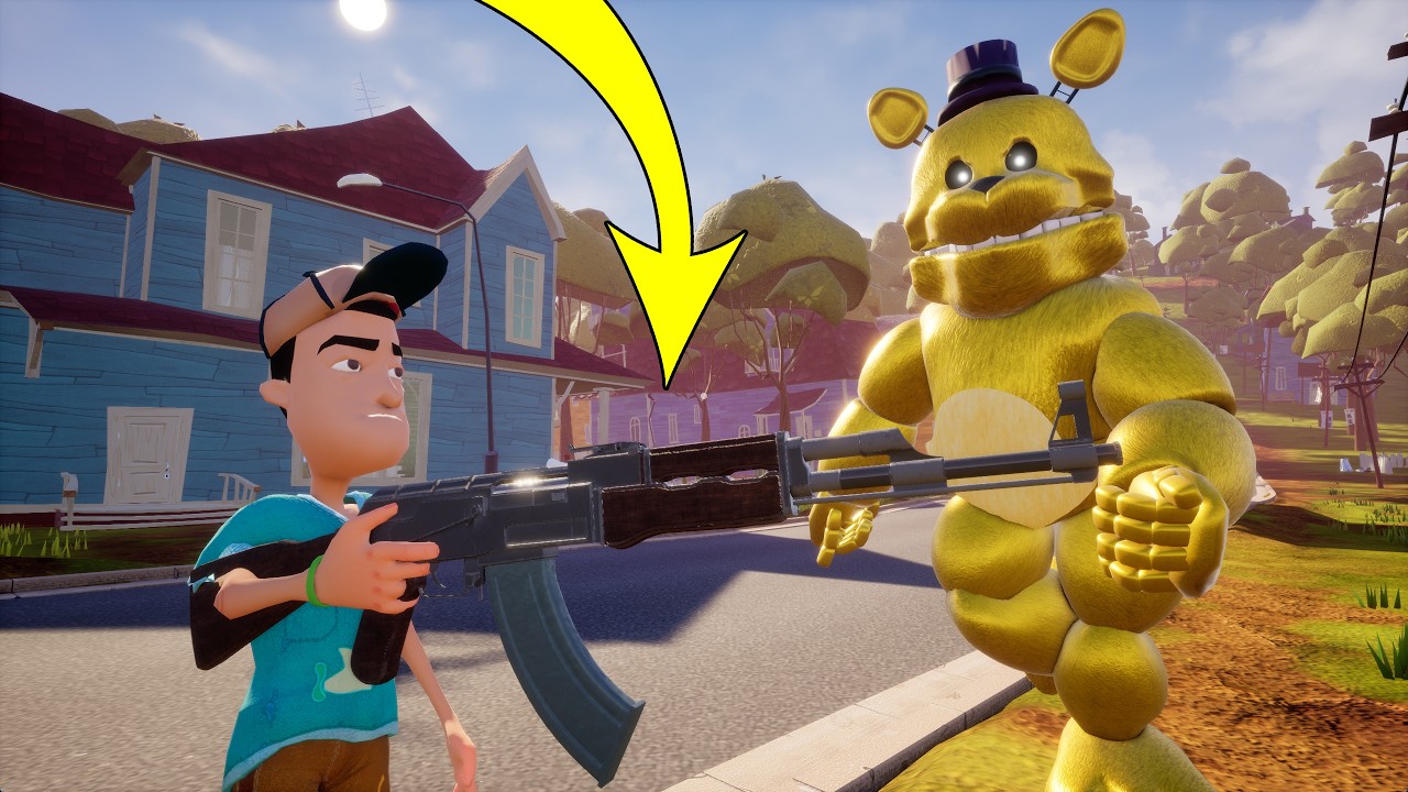 Fredbear vs Guns in Hello Neighbor