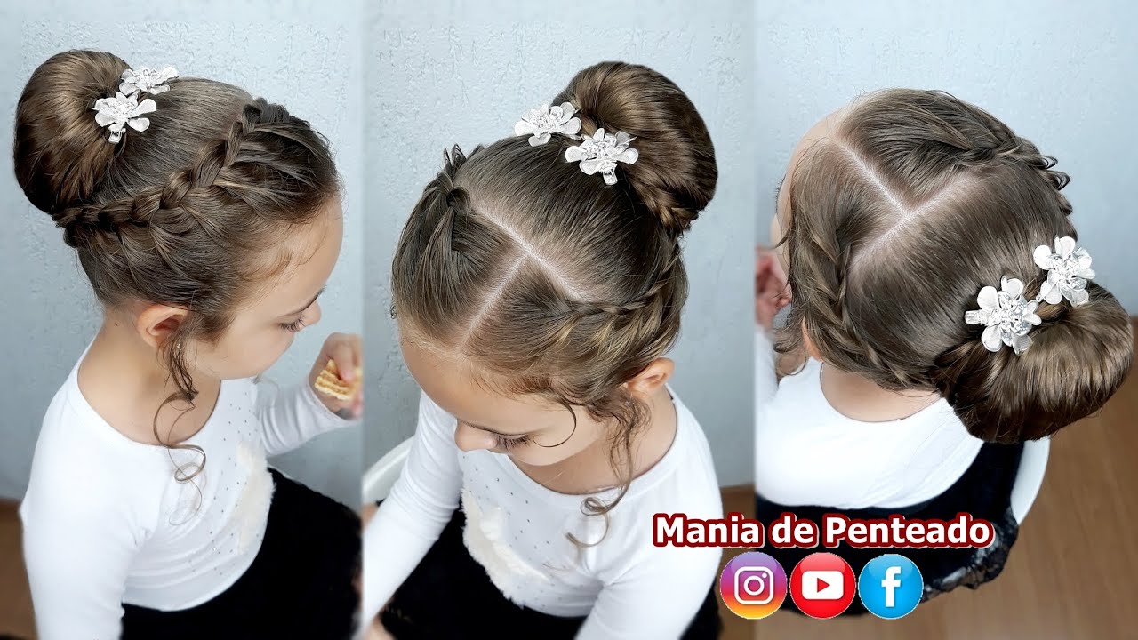 Penteado Rápido E Elegante Para Meninas Com Tranças E Coque | Bun Hairstyle With Braids For Girls - Youtube