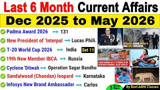 Last 6 Months Current Affairs 2026 | December 2025 to May 2026 | Important Current Affairs 2026