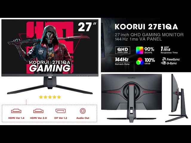  KOORUI 27 Gaming Monitor,Full HD 165hz 1ms, DCI-P3 90