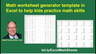 Math worksheet generator template in Excel to help kids practice math skills screenshot 1