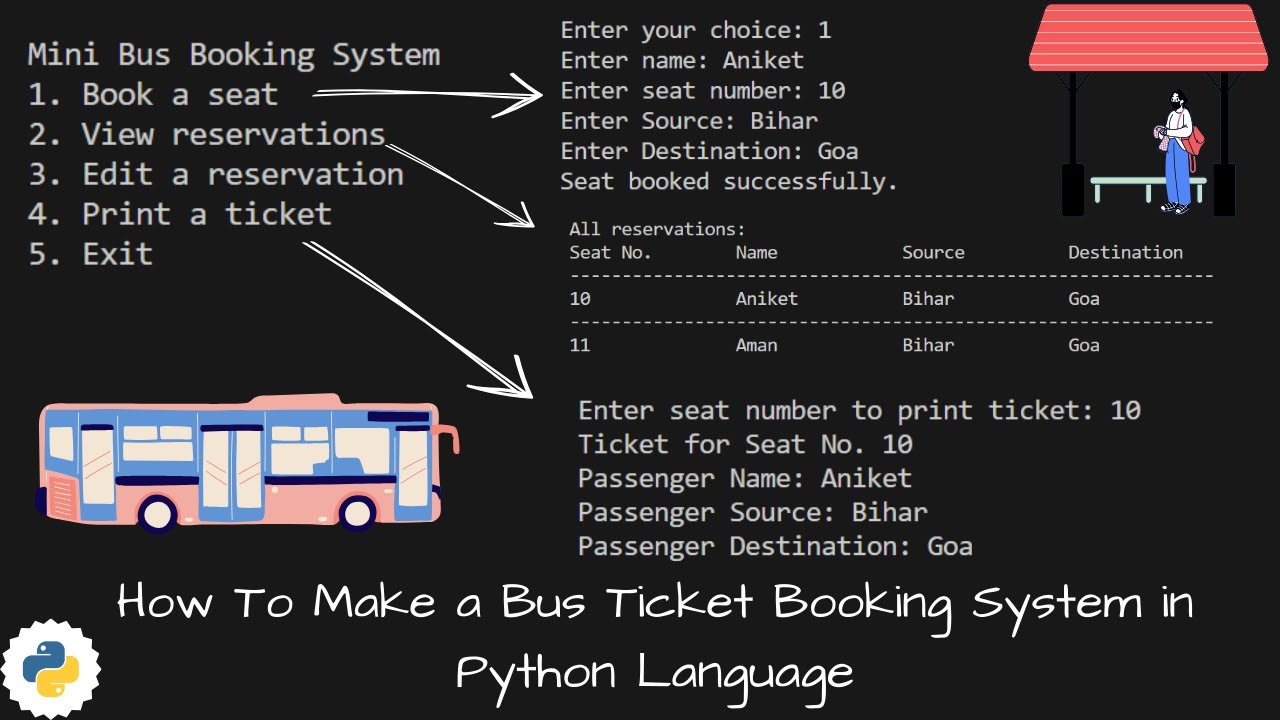 Bus Ticket Booking System using python language || Python Language ...