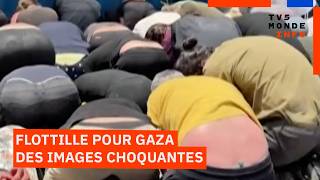 Des militants de la "Flottille pour Gaza" à genoux et les mains liées devant un ministre israélien
