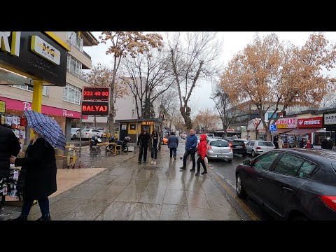 Ankara [4k60fps], Yağmurda Bahçelievler 7. (Aşkabat) Cadde ve Emek Kazakistan Caddesi Yürüyüş Turu