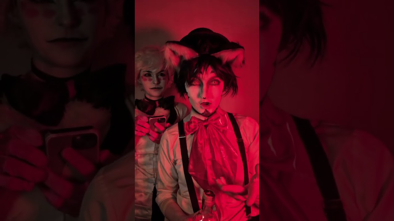 Husk tells Angel Dust to shush - Hazbin Hotel in Real Life - Huskerdust cosplay