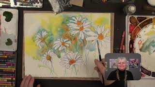 Caran d&#39;Ache with Daisies - Watercolor Lesson with Karlyn Holman