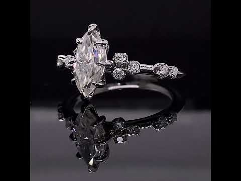 Petite Marquise and Round Brilliant Lab Grown Diamond Engagement Ring with Milgra ring video