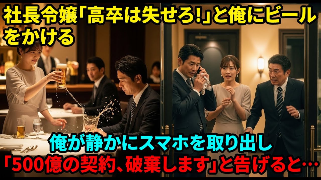 【スカッと】契約先の社長と知らず「高卒の無能！」とビールを浴びせた社長令嬢。→俺が「同感です、この話はなしで」と500億円の契約を破棄した結果、令嬢は全てを失い号泣【感動する話】