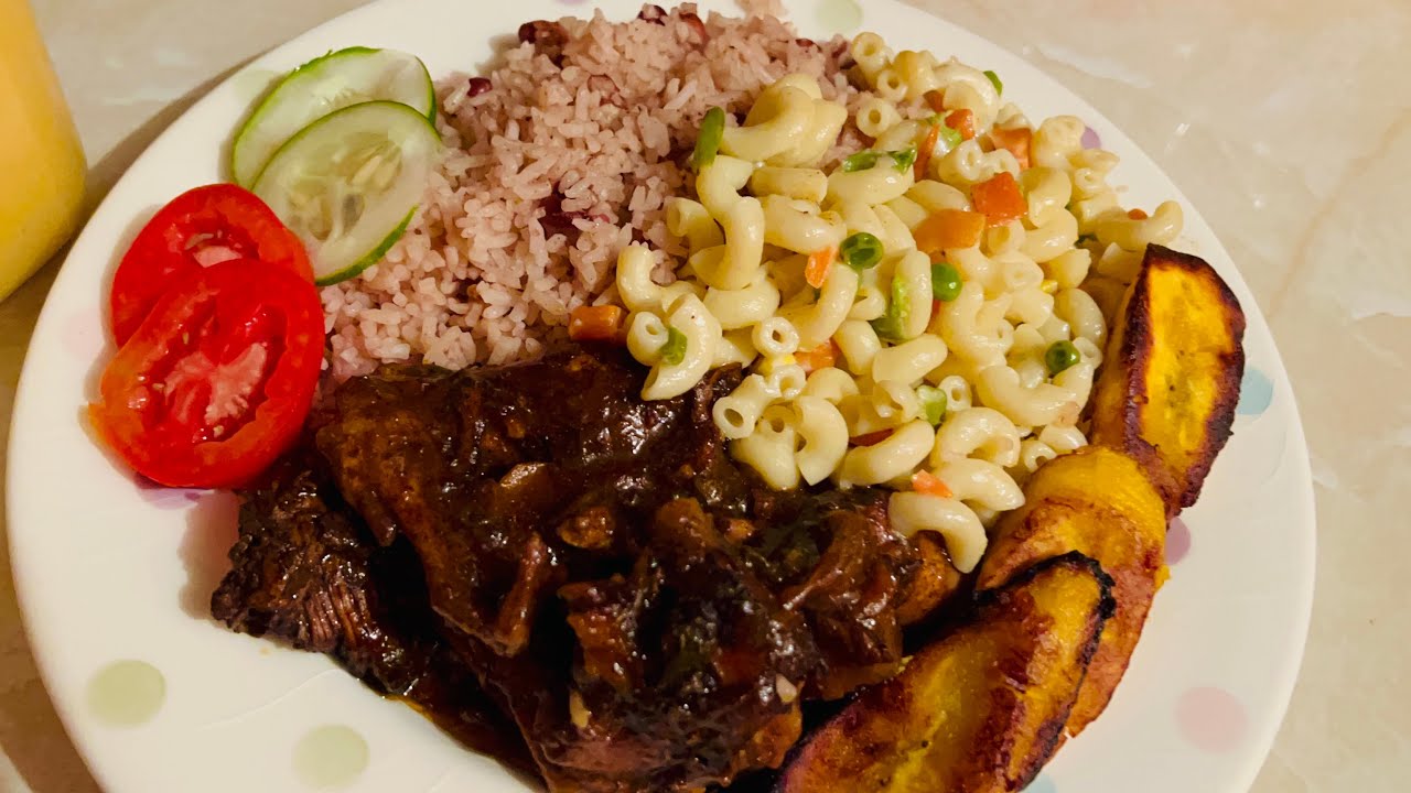 HOW TO MAKE JAMAICAN BROWN STEW CHICKEN RICE AND PEAS | PASTA SALAD AND ...