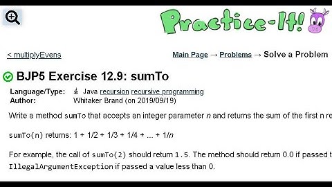 Java Practice It | Exercise 12.9: sumTo | recursion, recursive programming
