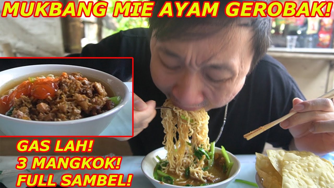 MUKBANG MIE AYAM GEROBAK EMANG PALING NIKMAT! GAS 3 MANGKOK FULL SAMBEL! BANTAI!