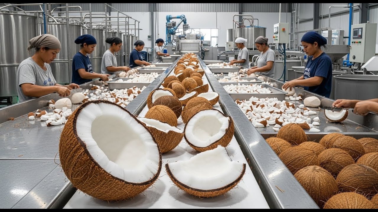 Inside a Modern Coconut Factory | From Hard Shell to Creamy Coconut ...