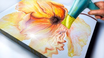This TECHNIQUE Is Wild. BIG YELLOW Flower Art - Painting With a Hairdryer! | AB Creative Tutorial