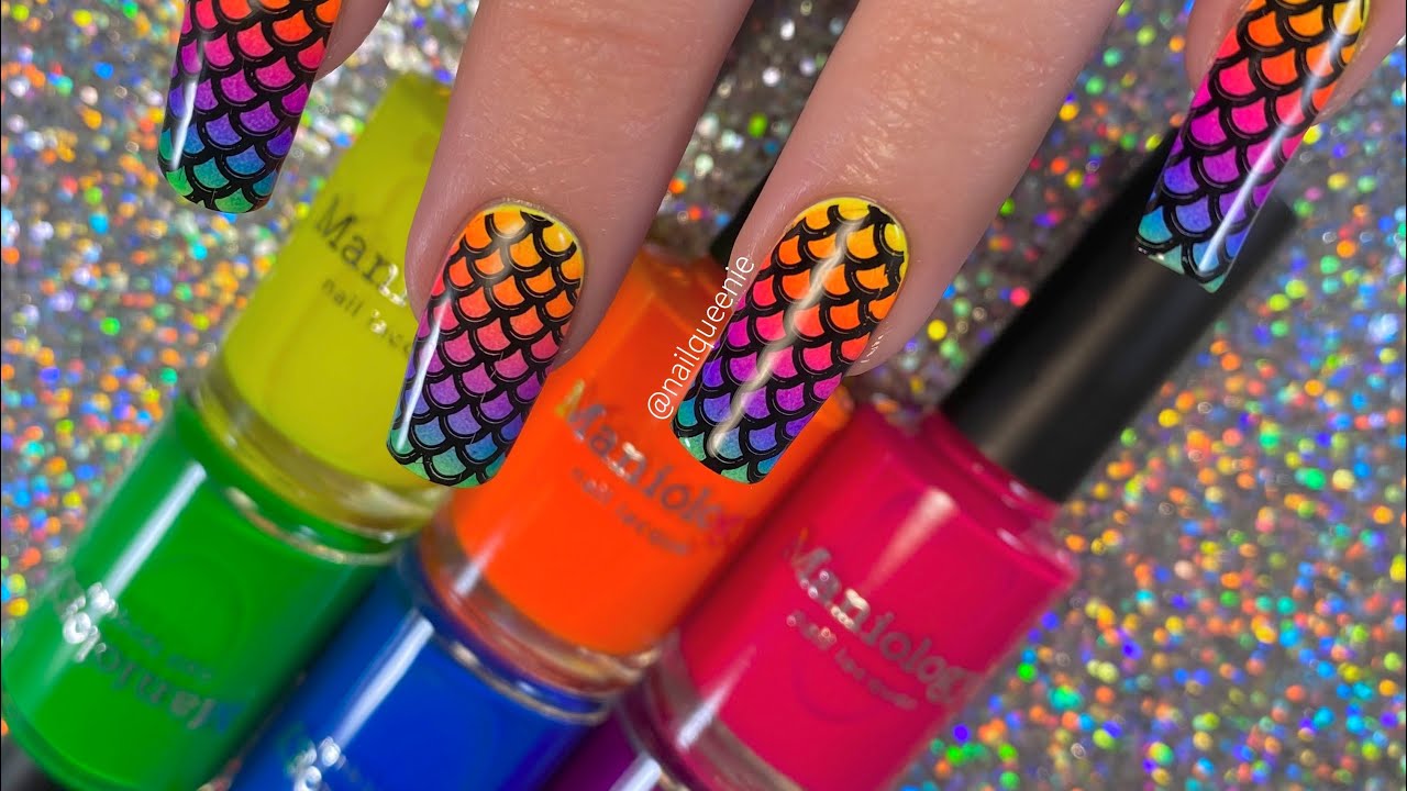 Neon Rainbow Mermaid Nail Art Tutorial
