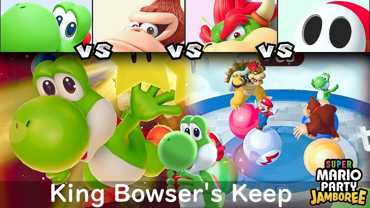 Super Mario Party Jamboree Yoshi vs Donkey Kong vs Bowser vs Shy Guy in King Bowser's Keep
