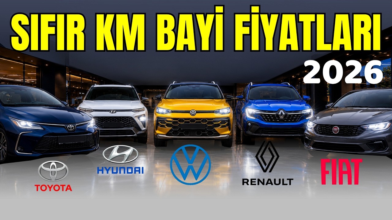 0 KM BAYİ FİYATLARI - 2026 | Toyota, Hyundai, Volkswagen, Renault ve Fiat Yetkili Bayi Turu