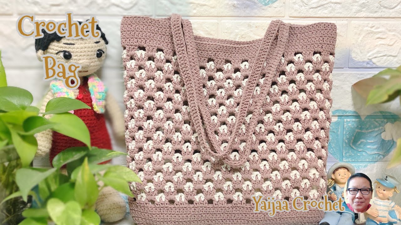 ถักกระเป๋าโครเชต์ใบใหญ่สะพายไหล่ด้วยลายถักง่ายๆ  Easy DIY Crochet Tote Bag Adorable Hand Bag
