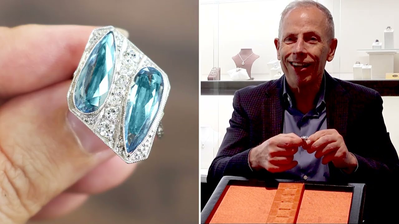 6.45ct Aquamarine and 0.48ct Diamond, Platinum Cocktail Ring - Antique Circa 1920 - C9930