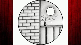 Easy circle scenery drawing | Easy drawing ideas for beginners | How to draw pencil sketch drawing