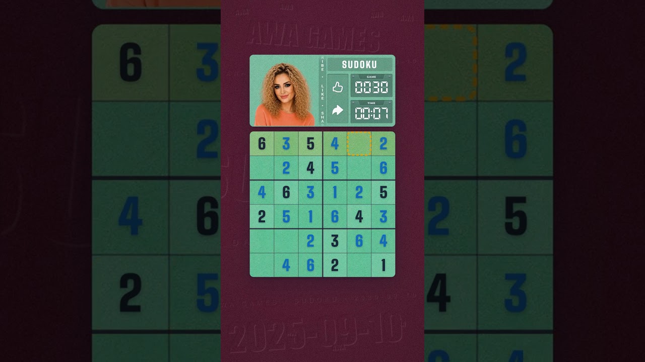 LinkedIn Mini Sudoku #30 solved board for September 10, 2025, 6x6 grid